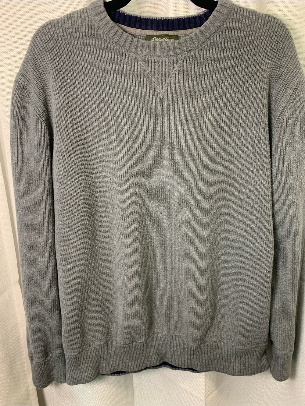 Eddie Bauer Men’s Light Gray Ribbed Crewneck Sweater